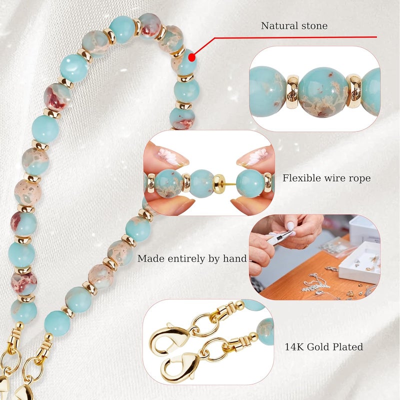 Lostars Store Marble Beaded Phone Wrist Strap,Detachable Phone Bracelet Strap with Tether Tab,Hands-Free Wristlet Strap (Green Peacock Agate) - Image 4